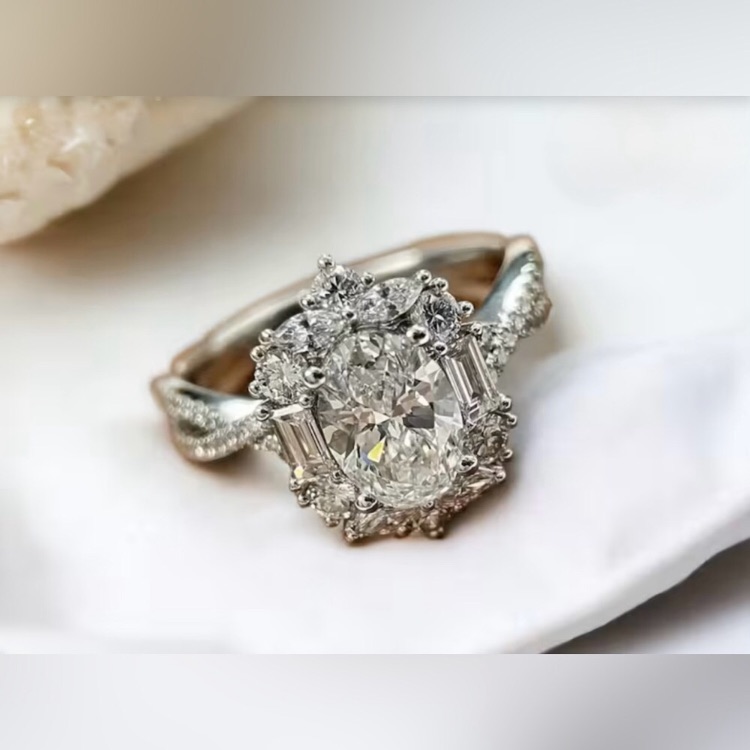 18k Gold Plated 3 Ct Tw Adjustable Oval Moissanite Wedding Engagement Ring